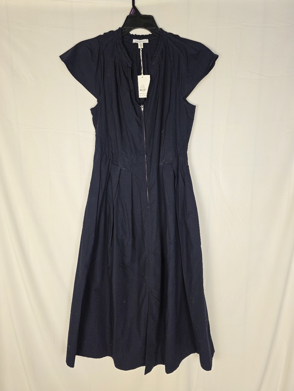 Free Assembly NWOT Navy Cap-Sleeve Zip-Front Midi Dress